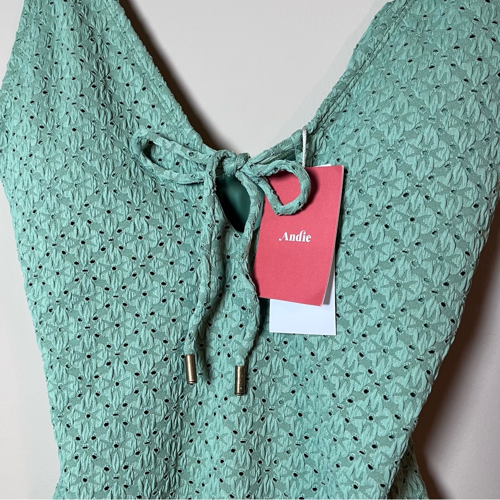 Andie NEW Sicily Eyelet Keyhole Tie Front One Piece Swimsuit Eucalyptus Green S - Picture 4 of 8